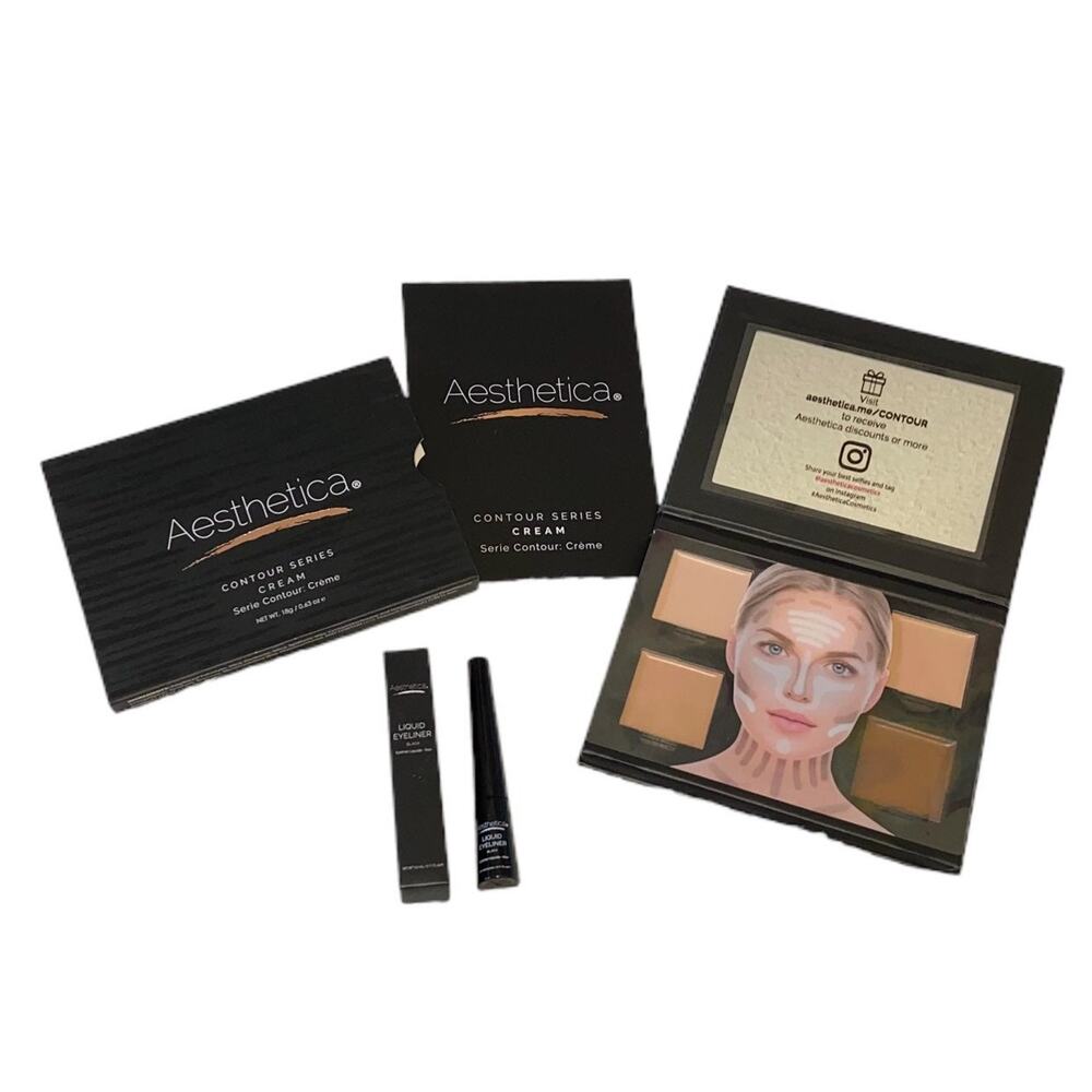 NEW Aesthetica Cream Contour Palette & Black Liquid Eyeliner Set Bundle
